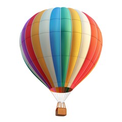Fototapeta premium A colorful hot air balloon with a wicker basket floats against a white background.