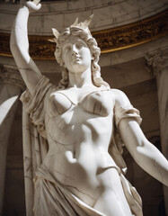 Naklejka premium Una statua di gesso bianca raffigurante una donna romana, con una corona di foglie sulla testa. 