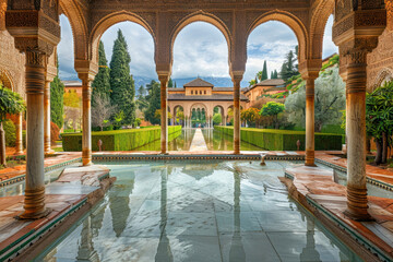 Alhambra in Granada with its stunning Islamic architecture and lush gardens