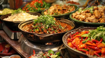 Fototapeta premium Local Authentic and Traditional Asian Cuisine Bursting with Flavors and Aromas from Fresh Herbs and Spices