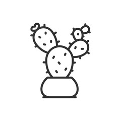 Prickly pear, potted cactus, linear icon. Line with editable stroke
