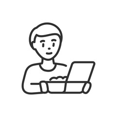 A person with a lunchbox, linear icon. Food to go. Lunch. Line with editable stroke