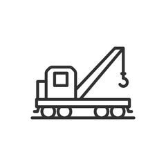 Crane car, linear icon. Loading crane. Railway crane. Line with editable stroke