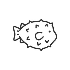 Pufferfishes, linear icon. Line with editable stroke