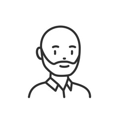 Bald man with beard, linear icon. Without hair. Avatar. Line with editable stroke