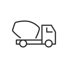 Concrete mixer truck, linear icon. Line with editable stroke