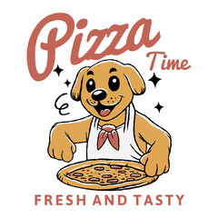 Vintage Dog with Pizza Illustration for T-Shirt Design