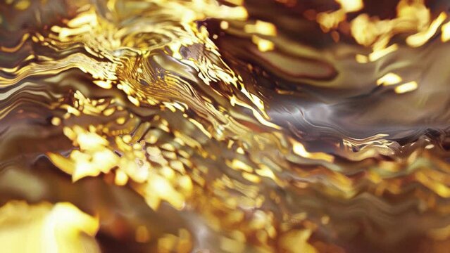 Abstract liquid gold background. Flowing liquid gold texture seamless. Artistic luxury liquid gold.  Golden liquid background. Animation of gold waves. Glowing fluid liquid gold texture. 4K Videos