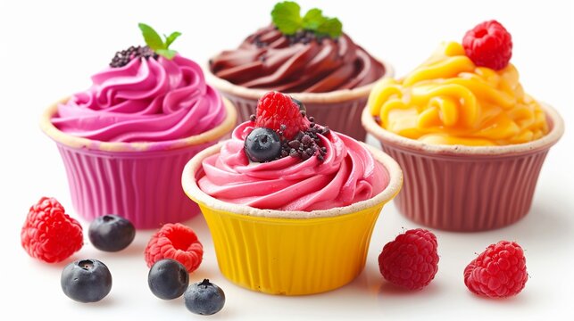 Basket, colorful, delicious dessert Isolated on a white background