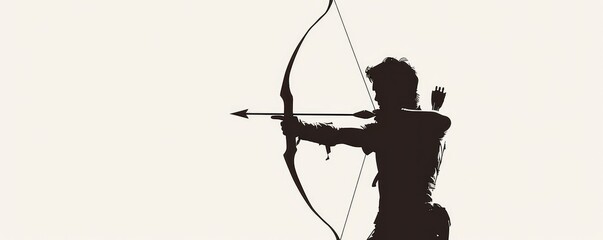 A stark silhouette of an archer drawing a bow with an arrow against a white background, depicting focus.