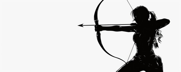 A stark silhouette of an archer drawing a bow with an arrow against a white background, depicting focus.