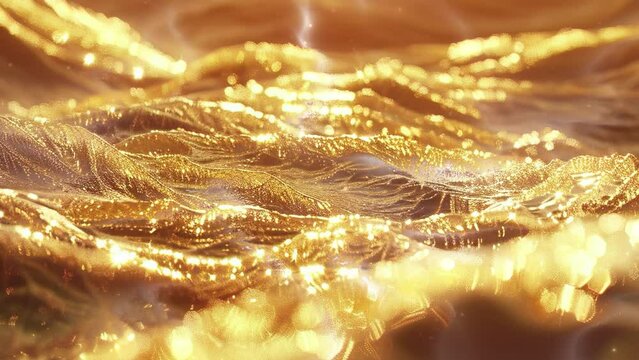 Abstract liquid gold background. Flowing liquid gold texture seamless. Artistic luxury liquid gold.  Golden liquid background. Animation of gold waves. Glowing fluid liquid gold texture. 4K Videos