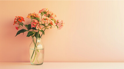 Obraz premium lantana flowers in a in a glass vase in the corner