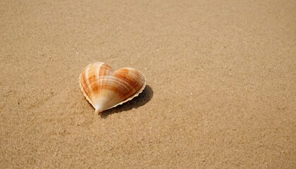 Heart shaped seashell on a sandy beach, romantic beach scene, coastal nature, unique marine life
