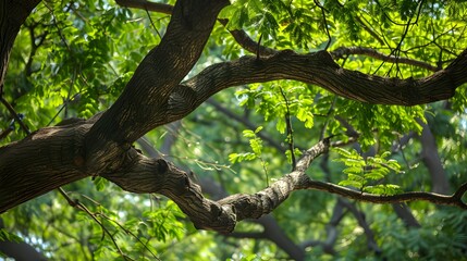 green acacia trees, old tree branches
