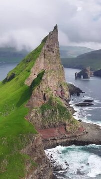 Aerial view of beautiful Faroe islands landscape
