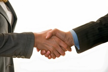 Professional Handshake Between Man and Woman in Suits Following a Job Interview in a Modern Office Setting. Concept of Employment, Business Agreement, and Corporate Professionalism.