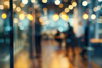 Fototapeta premium Blurred office with people. Blurred open space office. Abstract bokeh at office interior background