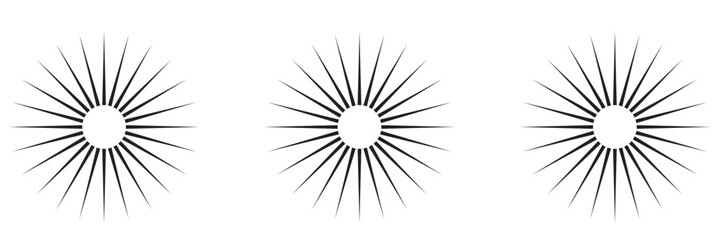 Radial circle lines. Circular radiating lines geometric element. Sun star rays symbol. Abstract geometric shapes. Design element. Vector illustration isolated on white background.