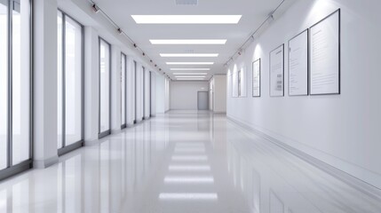 Modern office space: empty white hall with motivational posters - business concept

