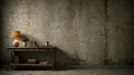 aged paper background with a grungy concrete wall and vintage empty wallpaper, creating a layered and nostalgic visual