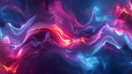 An abstract background with a blend of vibrant neon colors and swirling, fluid patterns. Use high contrast and dynamic shapes to create a sense of movement and energy, evoking a futuristic