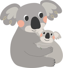 Koala mother hugs its baby