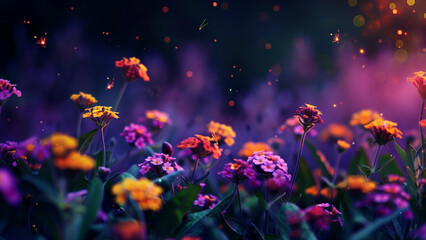 Beautiful meadow of lantana flowers close up
