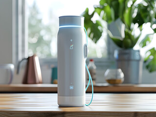 Image shows a smart water bottle monitoring hydration levels with the code 00567 0 displayed.