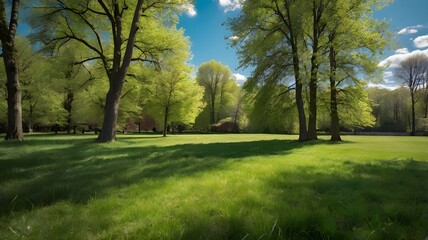 trees in the park in spring
