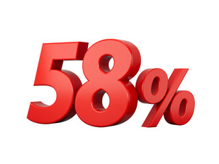 3d Red 58% Fifty Eight Percent Sign 3d illustration
