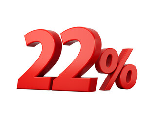 3d Red 22% Twenty Two Percent Sign 3d illustration
