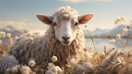 Obraz premium Sacred Sacrifice- Eid Al Adha Mubarak Background with Sheep and Islamic Prayer