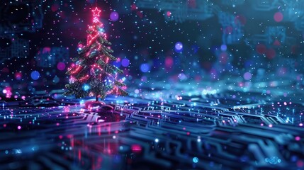 Fototapeta premium electronic christmas tree created with generative AI technology