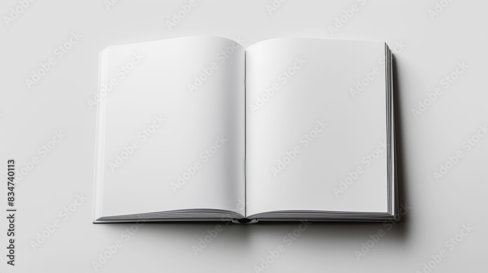 Poster an open blank book on a clean background, suitable for mockup designs. generative ai