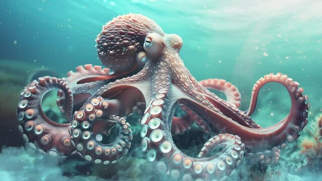 a large octopus swimming in ocean. seamless looping overlay 4k virtual video animation background