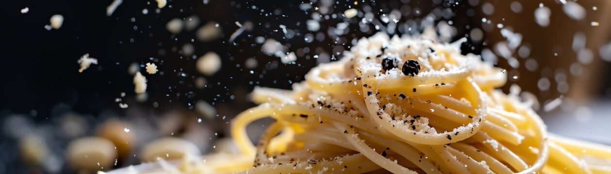 Cacio e pepe, simple pasta with cheese and black pepper, minimalist Roman bistro