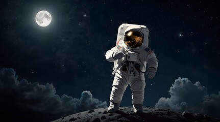 Dancing astronaut on the background of the moon and spce.generative.ai