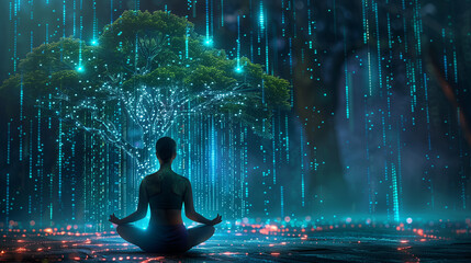 silhouette of a person in a yoga pose in a peaceful place 