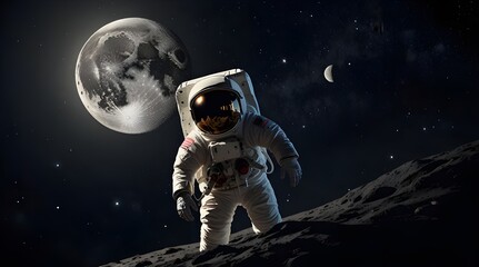 Dancing astronaut on the background of the moon and spce.generative.ai