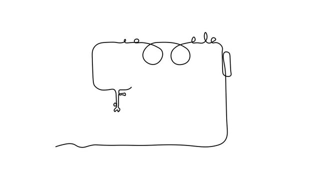 Self drawing animation one continuous line draw, logo, abstract sewing machine