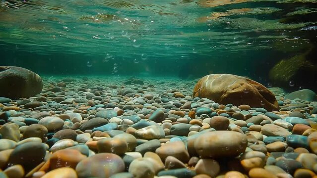 pebbles on clear underwater. seamless looping overlay 4k virtual video animation background