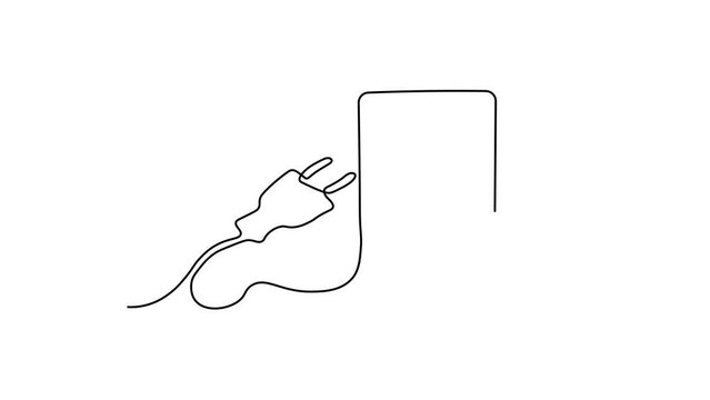 Self drawing animation one continuous line draw, logo,Abstract plug and socket