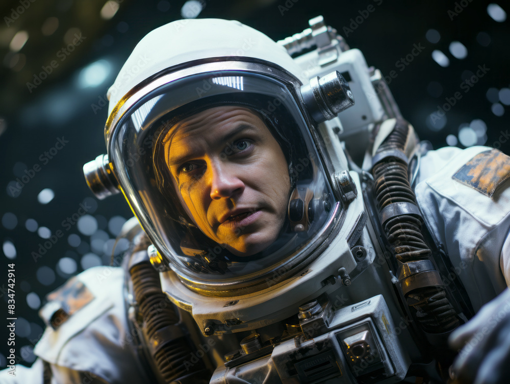 Aufkleber An astronaut in a space suit against a starry background, evoking a concept of space exploration. Generative AI