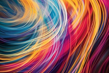 Fototapeta premium Vibrant swirls of color against dark backdrop, Colorful linear movements abstract graphic poster, Abstract background with colorful gradient color, AI-generated