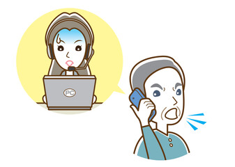 電話でクレームを入れるおじいさんのイラスト.