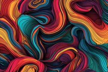 Fototapeta premium Abstract colorful swirls on black background, Colorful linear movements abstract graphic poster, Abstract background with colorful gradient color, AI-generated