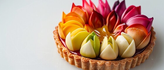 Tulip tart, colorful and appetizing sweet treats, isolated on white background