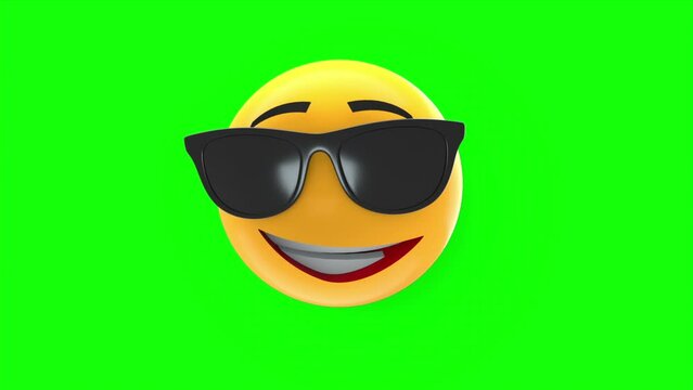 3D Emoji Animation with sunglass expression emoji Icon on green screen, 4k