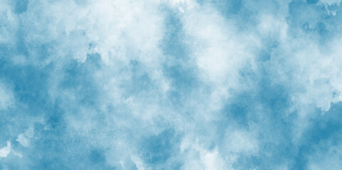 Beautiful painted cloudy natural blue watercolor cloudy sky clouds, Watercolor stain with hand paint pattern on blue canvas, Clouds and mist background on blue, Creative vintage light sky.